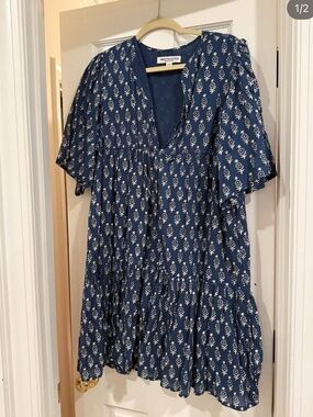 Emerson Fry Navy Blue Mini Dress with White Floral Print